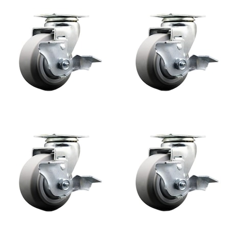 Service Caster Tool Box Caster Wheel Set 4'' Thermoplastic Rubber Swivel Casters, 4PK TOOL-SCC-20S420-TPRBF-TLB-4